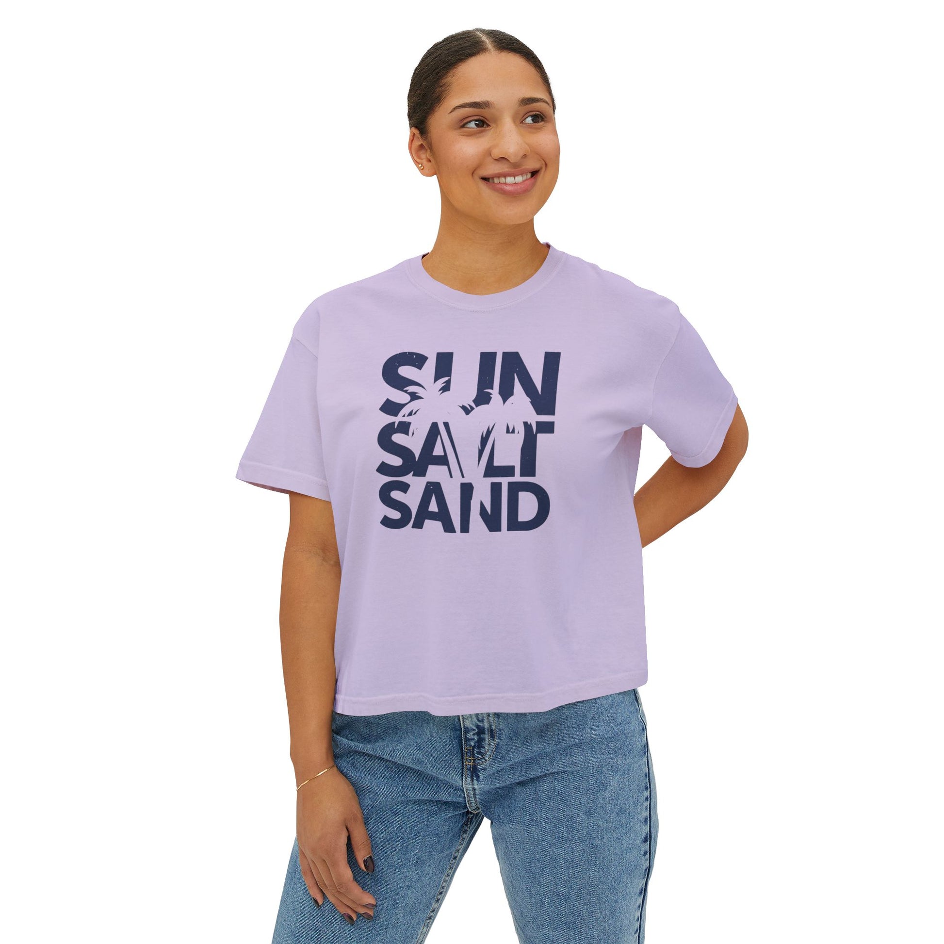 Sun, Salt & Sand Women's Boxy Tee, Relaxed Summer Shirt, Beach Vacation Top, Casual Graphic Tee, Gift for Beach Lovers