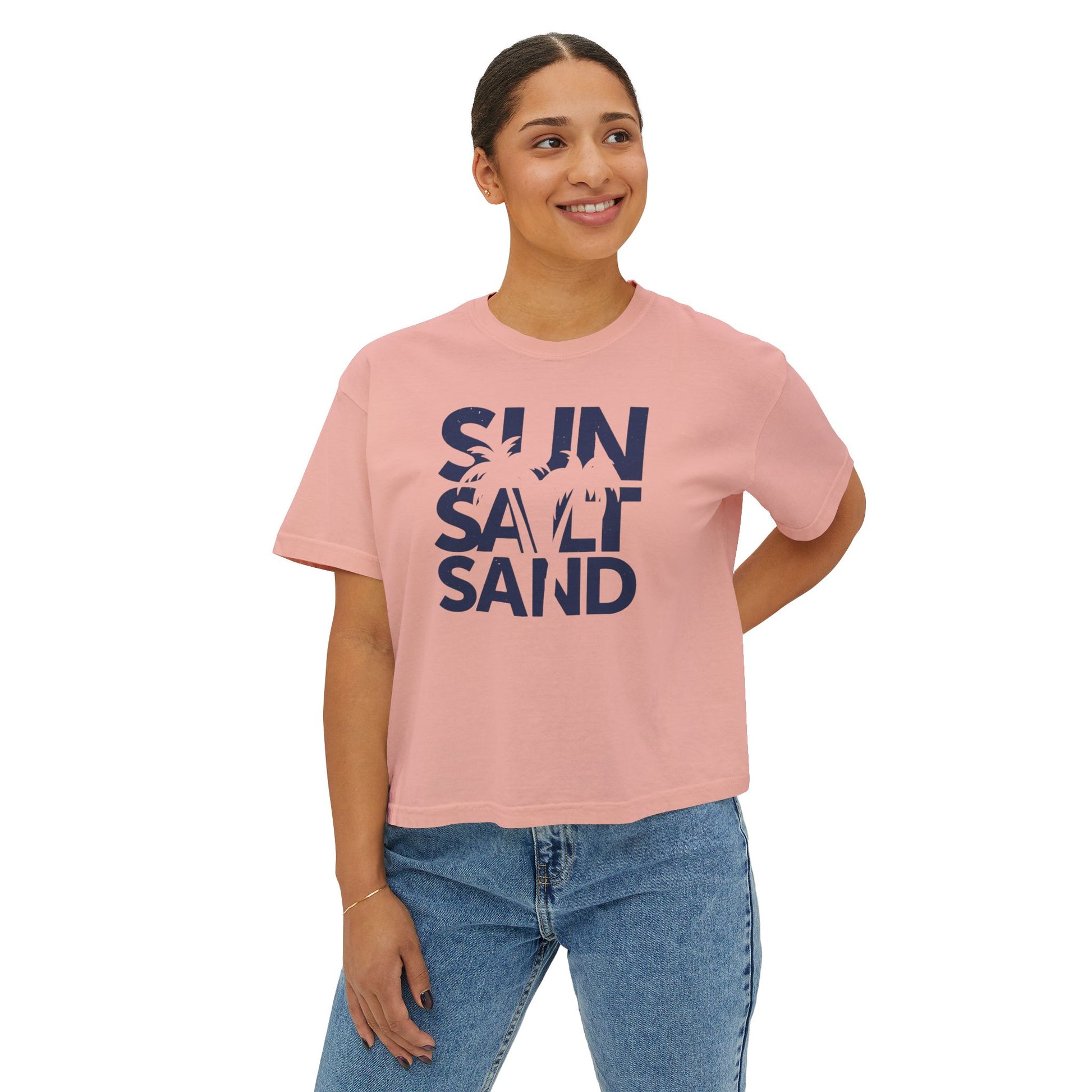 Sun, Salt & Sand Women's Boxy Tee, Relaxed Summer Shirt, Beach Vacation Top, Casual Graphic Tee, Gift for Beach Lovers