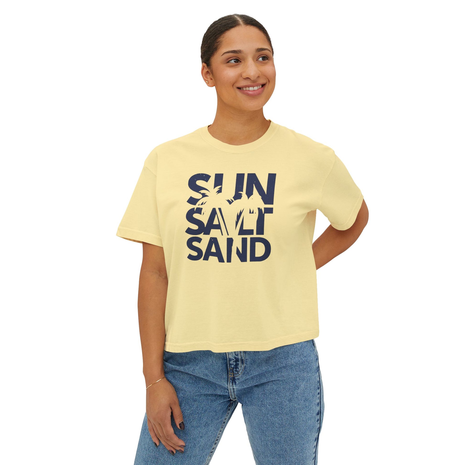 Sun, Salt & Sand Women's Boxy Tee, Relaxed Summer Shirt, Beach Vacation Top, Casual Graphic Tee, Gift for Beach Lovers