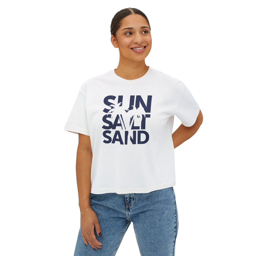 Sun, Salt & Sand Women's Boxy Tee, Relaxed Summer Shirt, Beach Vacation Top, Casual Graphic Tee, Gift for Beach Lovers