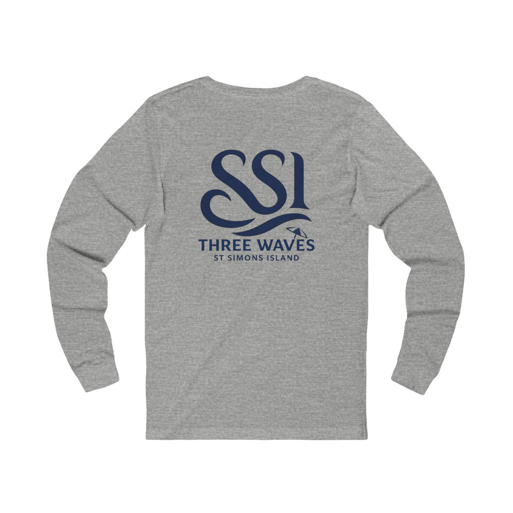 Unisex Long Sleeve Tee with Three Waves Design, Casual Wear, Beach Lover Gift, Summer Outing Shirt, Travel and Adventure Tee