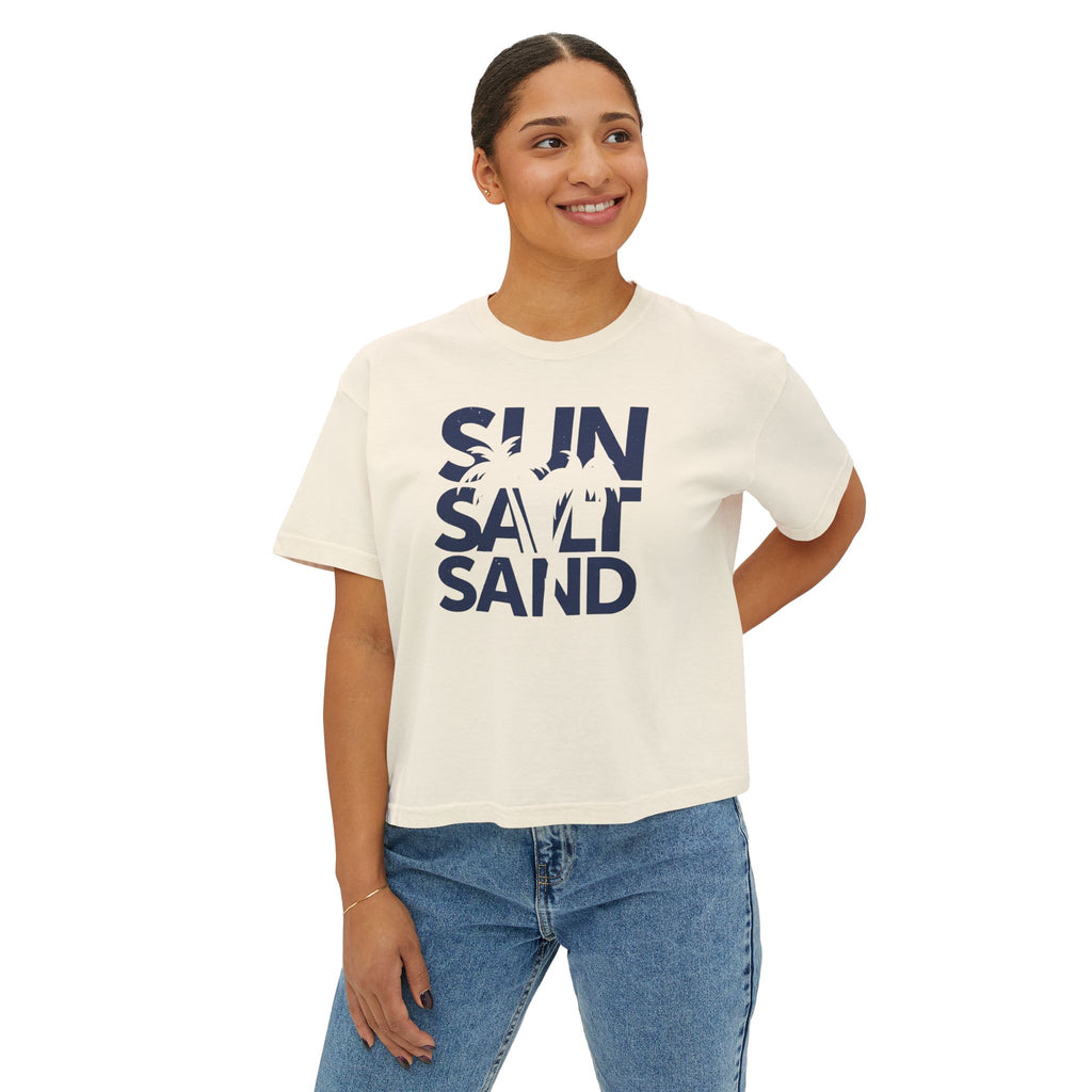 Sun, Salt & Sand Women's Boxy Tee, Relaxed Summer Shirt, Beach Vacation Top, Casual Graphic Tee, Gift for Beach Lovers