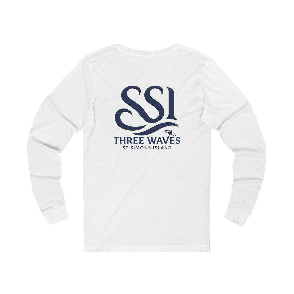 Unisex Long Sleeve Tee with Three Waves Design, Casual Wear, Beach Lover Gift, Summer Outing Shirt, Travel and Adventure Tee